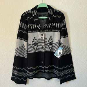 Women’s Powder River Outfitters Button Up Sweater with Bronc Rider Design